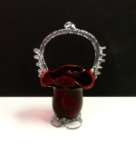 Ruby Crystal Footed Basket