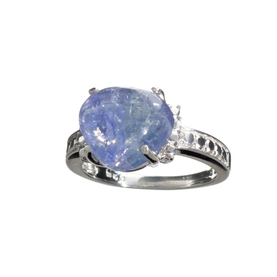 Fine Jewelry 8.25CT Violet Blue Tanzanite And Colorless Topaz Platinum Over Sterling Silver Ring