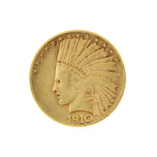 Rare 1910-S $10 Indian Head Gold Coin Great Investment (DF)