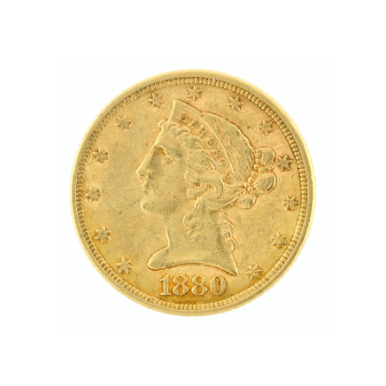 Rare 1880 $5 Liberty Head Gold Coin Great Investment (DF)