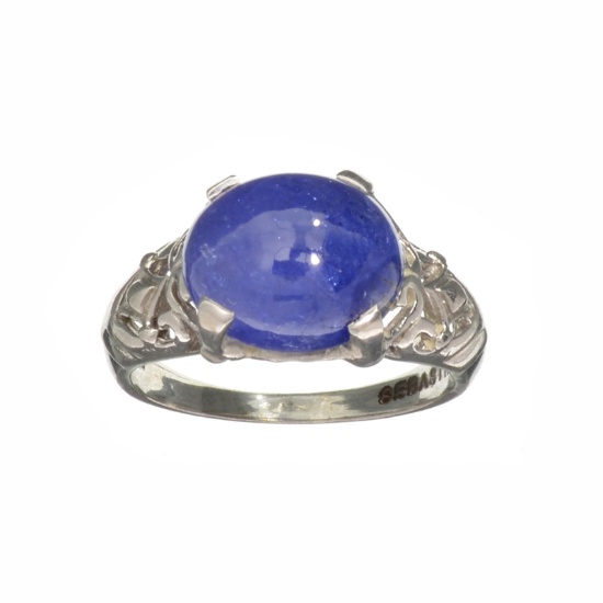 Fine Jewelry Designer Sebastian 6.48CT Oval Cut Tanzanite Platinum Over Sterling Silver Ring