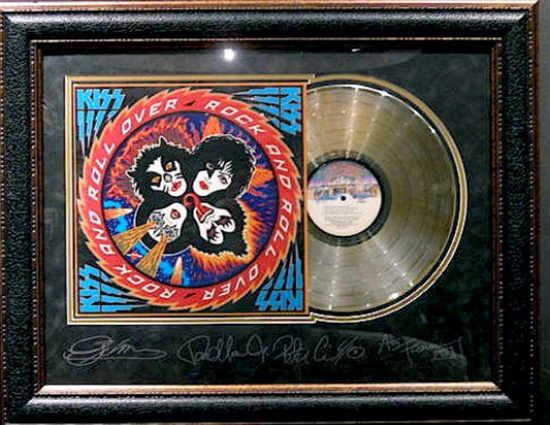 *Rare KISS Rock and Roll Over Album Cover and Gold Record Museum Framed Collage - Plate Signed