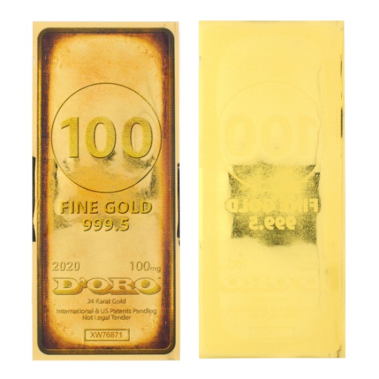 Rare 24K 1/10 Gram Gold Aurum Note 2020 D'oro Bar - Great Investment