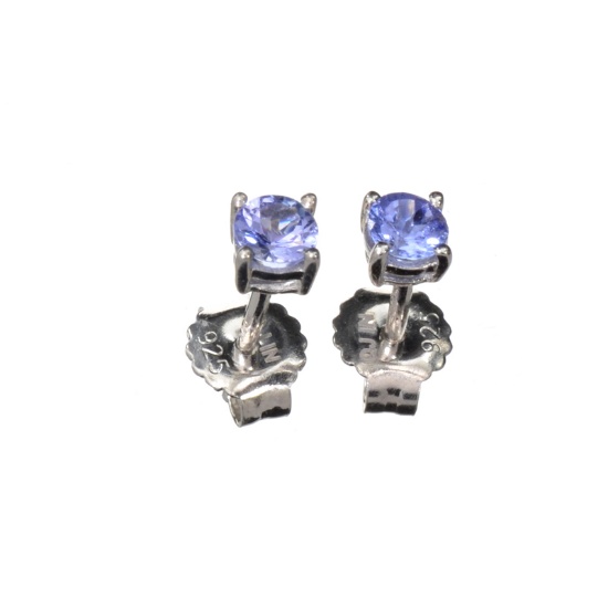 APP: 0.6k Fine Jewelry 0.50CT Round Cut Tanzanite And Platinum Over Sterling Silver Earrings