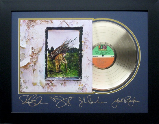 *Rare Led Zeppelin Untitled IV Album Cover and Gold Record Museum Framed Collage - Plate Signed