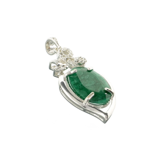 APP: 0.6k Fine Jewelry 5.70CT Oval Cut Green Beryl And White Sapphire Over Sterling Silver Pendant