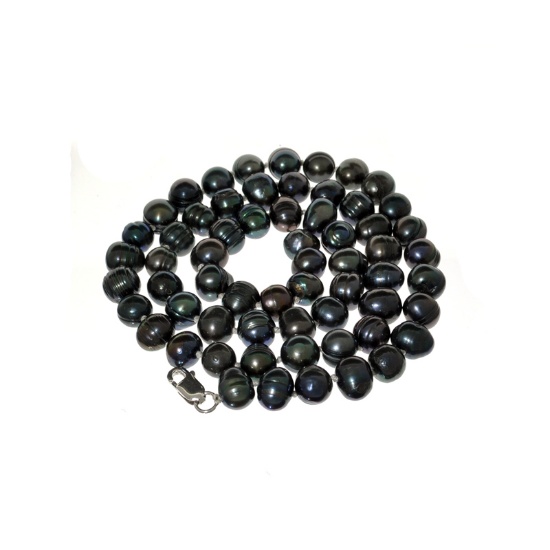 APP: 0.4k 16'' Black Pearl Strand with Sterling Silver Clasp Necklace