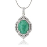 APP: 1k *13.50ct Emerald and 0.70ctw White Sapphire Silver Pendant/Necklace (Vault_R12 31181)
