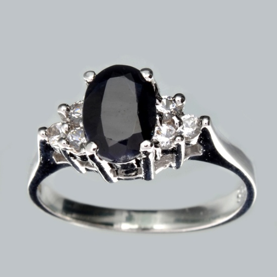 Fine Jewelry Designer Sebastian 1.70CT Blue Sapphire And Topaz  Platinum Over Sterling Silver Ring
