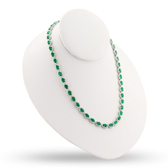 APP: 37.1k *20.26ctw Emerald and 6.62ctw Diamond 14K White Gold Necklace (Vault_R12 45006)