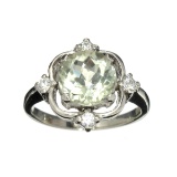 Fine Jewelry Designer Sebastian 2.95CT Round Cut Green Quartz And White Topaz Sterling Silver Ring