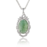 APP: 0.7k *12.29ct Beryl Emerald and 0.28ctw White Sapphire Silver Pendant/Necklace (Vault_R12 31119