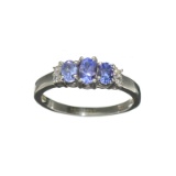 Fine Jewelry 1.20CT Violet Blue Tanzanite And Colorless Topaz Platinum Over Sterling Silver Ring