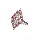 APP: 1.1k Fine Jewelry 0.50CT Round Cut Ruby And Topaz Platinum Over Sterling Silver Ring