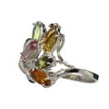 Fine Jewelry 2.04CT Marquise Cut Multi-Precious Gemstone And Platinum Over Sterling Silver Ring