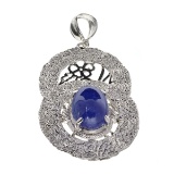 APP: 27.5k 32.19CT Oval Cut Cabochon Tanzanite Sterling Silver Pendant