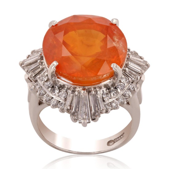 APP: 78.1k *19.49ct Orange Sapphire and 1.50ctw Diamonds Platinum Ring (GIA CERTIFIED) (Vault_R12 23