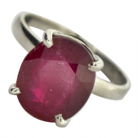 APP: 5k Fine Jewelry Designer Sebastian 7.29CT Oval Cut Ruby Platinum Over Sterling Silver Ring