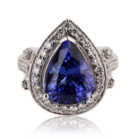 APP: 18.6k *5.51ct Tanzanite and 0.73ctw Diamond Platinum Ring (GIA CERTIFIED) (Vault_R12 45142)