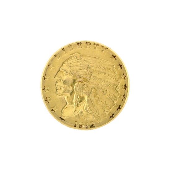 Rare 1912 $2.50 Indian Head Gold Coin Great Investment (DF)