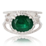 APP: 14.5k *3.96ct Emerald and 0.83ctw Diamond Platinum Ring (Vault_R12 31547)