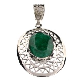 Fine Jewelry Designer Sebastian 15.20CT Oval Cut Green Beryl Emerald and Sterling Silver Pendant
