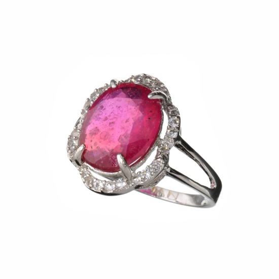 Fine Jewelry Designer Sebastian 5.10CT Ruby And Colorless Topaz Platinum Over Sterling Silver Ring