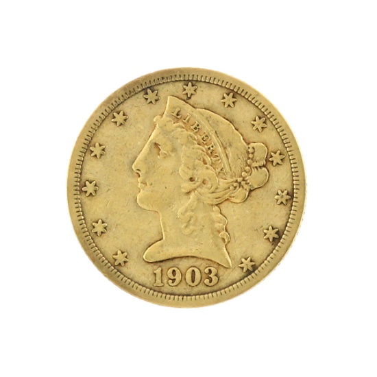 Rare 1903-S $5 Liberty Head Gold Coin Great Investment (DF)