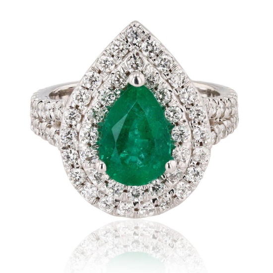 APP: 16.4k *1.93ct Emerald and 1.33ctw Diamond 14K White Gold Ring (Vault_R12 31416)