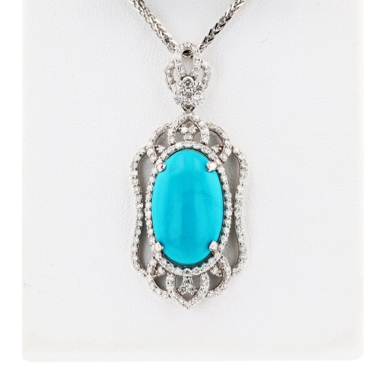 APP: 7.9k *10.91ct Turquoise and 1.74ctw Diamond 14K White Gold Pendant/Necklace (Vault_R12 45009)