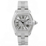 *Cartier Men's Roadster Tonneau Stainless Steel Case Silver Dial Sapphire Push Screw-in Crown Swiss