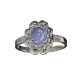Fine Jewelry 1.00CT Oval Cut Cabochon Violet Blue Tanzanite And Platinum Over Sterling Silver Ring