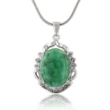 APP: 0.5k *11.33ct Beryl Emerald and 0.20ctw White Sapphire Silver Pendant/Necklace (Vault_R12 31078