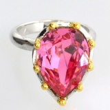 Platinum Overlay Sterling Silver French Pink Cubic Zirconium Ring