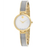 *Movado Women's Amika Round Stainless Steel Case Mother of Pearl Dial Sapphire Push/Pull Crown Quart