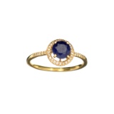 Fine Jewelry Designer Sebastian 14KT. Gold, 1.27CT Round Cut Blue Sapphire And Diamond Ring