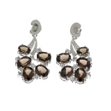 APP: 0.9k 10.56CT Oval Cut Smoky Quartz And 0.45CT Round Cut White Topaz Sterling Silver Earrings