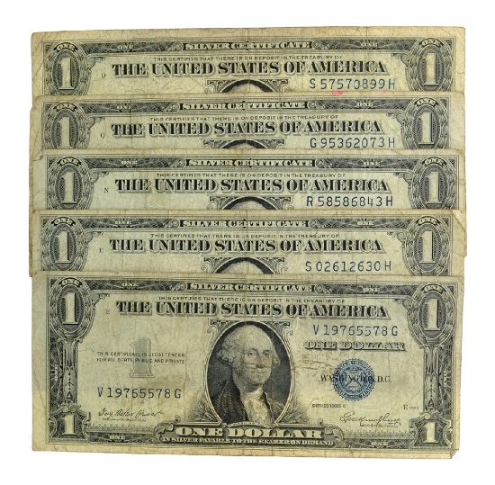 Rare (5) 1935 $1 U.S. Silver Certificates