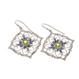 APP: 1.6k Fine Jewelry 2.76CT Yellow Green Peridot And Blue Sapphire Sterling Silver Earrings