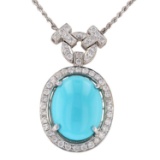 APP: 5.8k *11.13ct Turquoise and 1.17ctw Diamond 14K White Gold Pendant/Necklace (Vault_R12 23057)