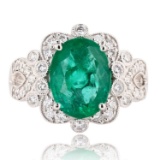 APP: 12.5k *3.12ct Emerald and 0.48ctw Diamond Platinum Ring (Vault_R12 31472)