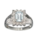 APP: 0.7k Fine Jewelry Designer Sebastian, 0.98CT Aquamarine And White Topaz Sterling Silver Ring