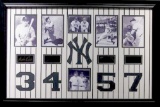 *Rare New York Yankees All-Time Retired Numbers 3, 4, 5, and 7 Museum Framed Collage - Plate Signed