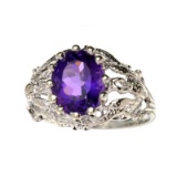 APP: 0.7k Fine Jewelry 2.00CT Oval Cut Amethyst Quartz And Platinum Over Sterling Silver Ring