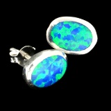 Opal Doublet And Sterling Silver Earrings