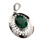 Fine Jewelry Designer Sebastian 21.29CT Oval Cut Green Beryl Emerald and Sterling Silver Pendant