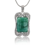 APP: 1k *11.00ct Emerald and 1.00ctw White Sapphire Silver Pendant/Necklace (Vault_R12 31204)