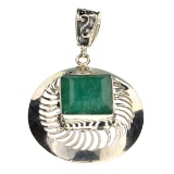 Fine Jewelry Designer Sebastian 11.74CT Square Cut Green Beryl Emerald and Sterling Silver Pendant