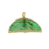 Fine Jewelry 14KT. Gold, 16.64CT Rare Natural Form Green Beryl Columbian Emerald And Diamond Pendant