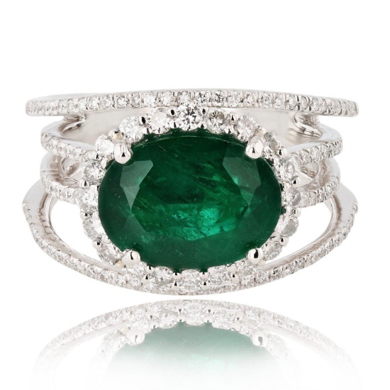 APP: 14.5k *3.96ct Emerald and 0.83ctw Diamond Platinum Ring (Vault_R12 31547)